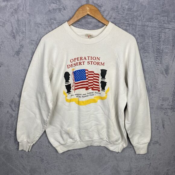 Vintage Operation Desert Storm Graphic Sweater White Crew Pullover Adult Size XL - Picture 1 of 10